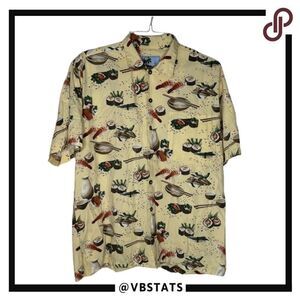 AFTCO Large Yellow Graphic Design Sushi Button Down Shirt